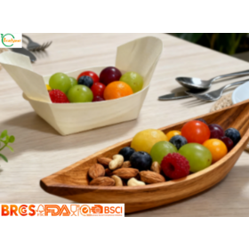 FSC Certified Natural Wooden Sushi Serving Tray Eco Food Grade Custom Pack Boat Plates