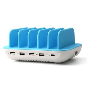 Stasiun Pengisian Daya Bank Daya Portabel USB Cerdas, Pengisian Cepat DC, Desktop, Hotel, Rumah, 5 Port, Grosir
