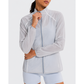 Jaket Wanita Ultralight Packable Tahan Air, Kerah Standar, Ritsleting Penuh, Tahan Angin untuk Lari Outdoor