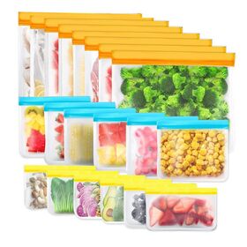 قابلة لإعادة الاستخدام سميكة للغاية مانعة للتسرب ذاتية الإغلاق خالية من BPA أكياس تخزين الطعام من السيليكون