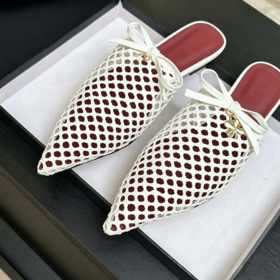 Designer Slide Sandals Women's Leather Flat Slides Mesh Mules