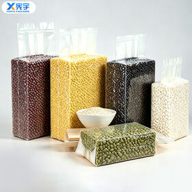 Custom 1kg 2kg 5kg 10kg Transparent Rice Brick Plastic Vacuum Bag Compression Seal Flat Bottom Bag for Grains Beans Oats Coffee