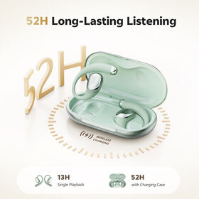 Earphone Nirkabel Bluetooth 6.0 Clip-On dengan Bass Boost & Audio Hi-Res, Waktu Putar 52 Jam, Driver Magnet Ganda 17 & 12mm