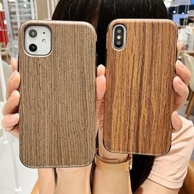 Cas professionnel de téléphone de grain en bois de silicone de grain en bois solide