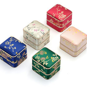 Luxury Recyclable Floral Printed Fabric Jewelry Box, Single Ring Storage Case for Wedding Fine Jewelry
