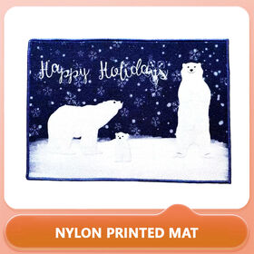 Dark Blue Xmas Polar Bear Family Nylon Print Door Mat