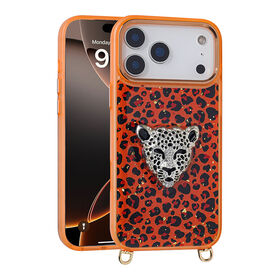 Coque de Téléphone TPU+PC Imprimé Léopard avec Décor Tête de Léopard 3D, Housse de Protection Complète Anti-Choc pour Appareil Photo
