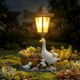 Garden Duck Statues with Solar Lantern Flowerpot Outdoor Decoration Duck Figurines Art Sculptures Patio Lawn Backyard Ornaments