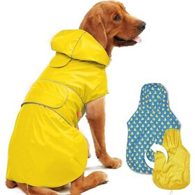 Factory Direct Supply Reversible Dog Raincoat Hooded Slicker Poncho Waterproof Windproof Snowproof Clothes with Reflective Stripe