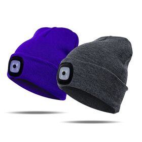 Built In LED Light Knitted Warm Winter Custom Unisex Beanie Hats