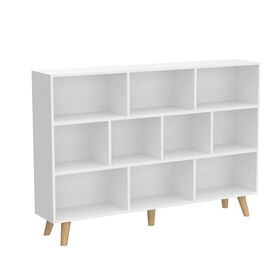 Floor Standing Corner Wooden Bookshelf With Reading Nook Storage