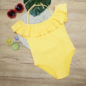 ODM/OEM Girls One Piece Swimsuit, Jacquard Ruffle Recycled Fabric Kids Bathing Suit