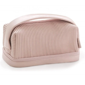 Custom Wholesale Waterproof Large Capacity Travel Pu Leather Cosmetic Bag With Handle