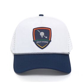 Custom Laser-Cut Perforated Golf Cap | Premium 3D Rubber Patch "Golf Course" Hat | Private Label 5-Panel Structured Activewear