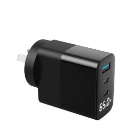 Sunlike Wall Charger LED display shows real-time charging power USBA QC3.0 USB C1 PD65W Max USB C2 PD 65W fast charging