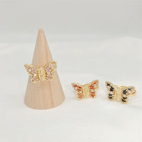 14K or Zircon Vierge Marie papillon réglable femmes anneaux ouverts