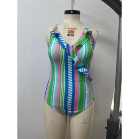 2026 ODM/OEM Women One Piece Swimsuit, UPF Protection Tropical Print Halter Bathing Suit