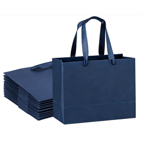 Navy Blue Gift Bags 12 Pack, 8.7x3.9x7.1 Inches Paper Gift Wrapping Bags with Ribbon Handles, Blue Shopping Bags Kraft Bags for We