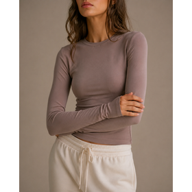 OEM /ODM Women Crew Neck Slim Fit Long Sleeve Top, Soft Stretch Cropped Casual Basic T Shirt