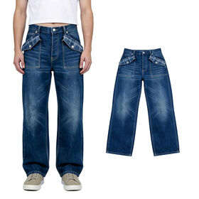 Custom Logo Baggy Wide Leg Washed Cotton Men Denim Jeans