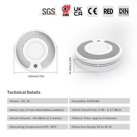 Reliable Tuya Smoke Detector Smoke Sensor with Sealed 10-Year Li-Battery, WiFi Smoke Alarm Tuya App control, CE EN 14604, VS03W-06