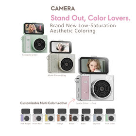 Premium Auto Flip Digital Camera 2K 2560x1440 180 degree Rotatable Screen Selfie Vlog Cam Low Angle Shot Real-time Monitor Leat...
