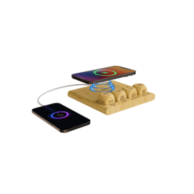 Dual-Position Bamboo Wireless Charging Dock with Customizable Decision Dice for Simultaneous Fast Charging