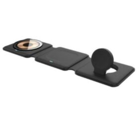 Custom logo travel office desktop smart cell phone fast charging 3 in 1 portable foldable 15w magnetic wireless charger pad