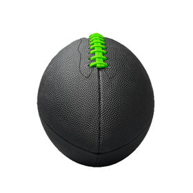 Sleek Black Green Laces PU American Football, Textured Grip Training Rugby Ball for Casual Play & Youth Sports