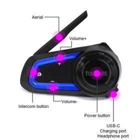 TOUCARE V10 Dual-Chip Architecture Mesh Intercom Universal 8-Rider 1200M IP67 BT 5.3 Crystal-Clear Sound for Group Riding