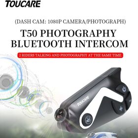 TOUCARE T50 1080P Dash Cam Mesh Intercom 3-Rider 1200M IP67 WiFi App Hi-Fi Stereo for Adventure Racing