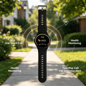 Elder-Friendly 4G Watch SOS Emergency Call GPS Location Heart-Rate Blood-Oxygen Detector Pedometer and Medicine Reminder