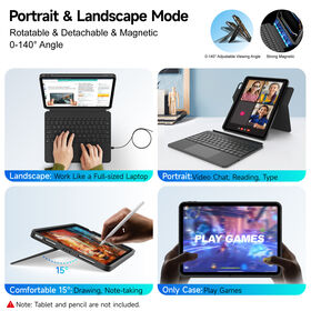 Swivel Stand Detachable Keyboard Folio Dual Pen Holders 180 Days Battery Oil Proof PU for iPad air 12.9" 13" for iPad pro 3 4 5 6