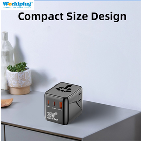 Compact Global Travel Adapter with USB C Fast Charging for International Tourism Hotel Stays Digital Nomads and Office Travel