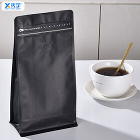 Factory Wholesale 250g 500g 1kg Eight sided seal Coffee Bean Bag Laminated Aluminum Foil Zipper Flat Bottom Bag With Air Valve