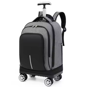 Sac à Dos Trolley à Roulettes 19 Pouces Imperméable pour Ordinateur Portable, Polyester Unisexe, Fermeture par Zip, Sac de Voyage