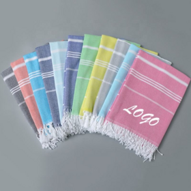 Custom Logo 100% Cotton Striped Design Tassels Hammam Bath Fouta Towel superdry Dry Pestemal Turkish Beach Towel