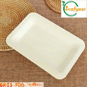 Modern FSC Certified Rectangular Birch Wood Disposable Plates 100 Count Eco Friendly Biodegradable for Casual Dining
