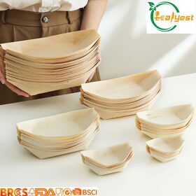 Sustainable Birch Wood Party Trays 8 Inch Portable Foldable Food Grade FSC Certified for Easy Meal Prep