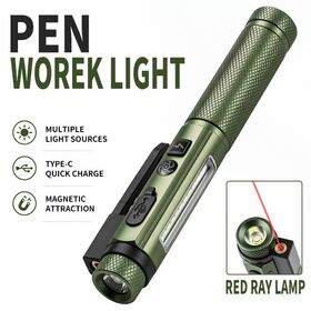 Dual Use Pen Flashlight Mini Portable LED Flashlight with Red Laser Magnet Clip for Camping Outdoor Use
