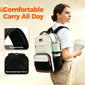 15.6" Laptop Backpack with 14 Pockets Water-Resistant, Anti-Theft Hidden Pocket, Luggage Strap, Breathable Back for Women