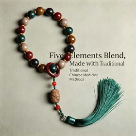 Colorful Five Elements Incense Multi Bead Bracelet Handmade Wrist Jewelry Gift for Women with emerald green tassel decor