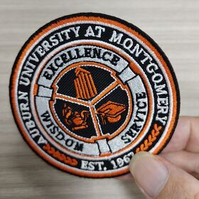 Premium Quality Embroidered Patches Sustainable Merrowed Edge Border 3D Design OEKO-TEX Certified Auburn University at Montgomery