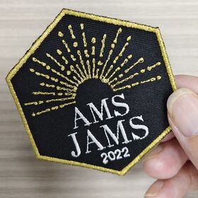 Premium Quality Embroidered Patches Sustainable Merrowed Edge Border OEKO-TEX Certificated Golden Threads AMS Jams Hexagon Patches