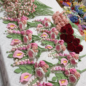 Handmade Crochet Flower Bouquet Rose Lily Artificial Valentine Gift Arrangement