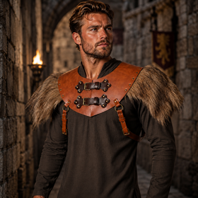 Medieval Viking Faux Fur Leather Pauldron Shoulder Armor Cosplay Prop
