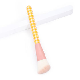 Hot seller Single Makeup Brushes Plaid Handle High Quality BB Cream Blush Powder Contour Brush Makeup Yellow