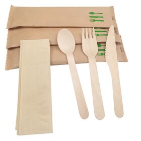EVERYDAY Eco-Friendly Biodegradable Birch Wood Cutlery Set Custom Logo Camping Disposable Fork Spoon Knife Napkin