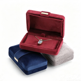 Eco Friendly Anti-Scratch Velvet Ring Necklace Gift Box, Vintage Clamshell Packaging for Wedding Proposal Jewelry