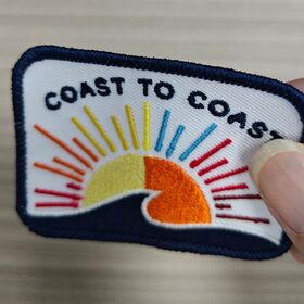 Premium Quality Embroidered Patches Sustainable Merrowed Edge Border 3D Design OEKO-TEX Badges Coast to Coast